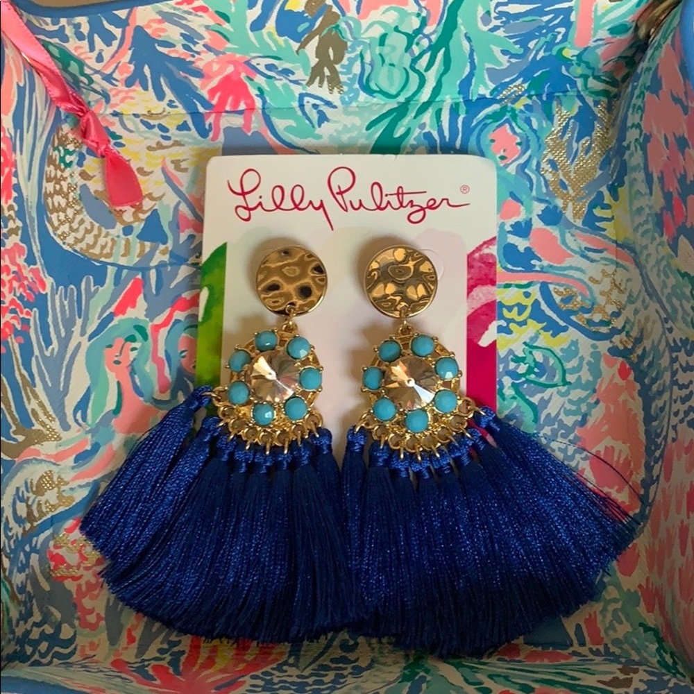 Lilly Pulitzer Gold and Blue Tassel Earrings